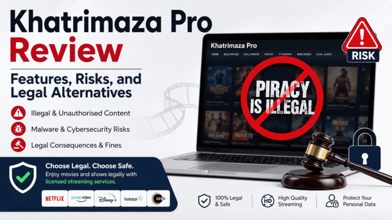 Khatrimaza Pro is an illegal media piracy website that distributes copyrighted movies and television shows without authorization, creating serious cybersecurity risks and legal liabilities for users.