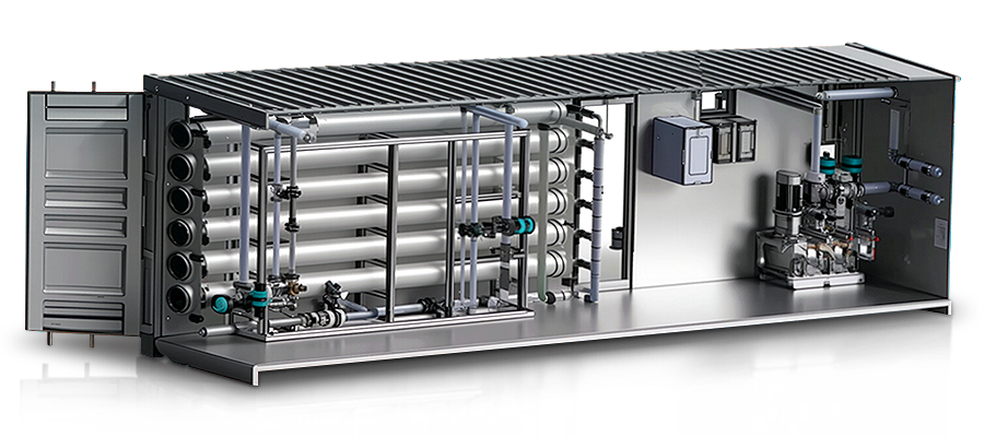 Containerized Water Treatment System with integrated treatment equipment